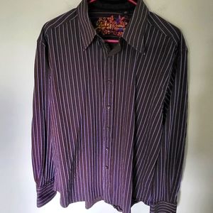 Robert Graham Brown Striped Dress Shirt
